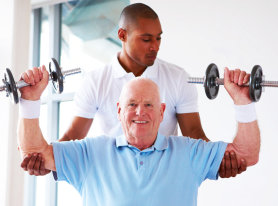 elderly man having a dumbbell exercise