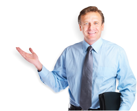 man wearing a gray necktie holding a black zipper case smiling